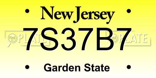 7S37B7 New Jersey License Plate