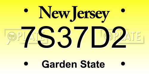 7S37D2 New Jersey License Plate