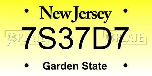 7S37D7 New Jersey License Plate