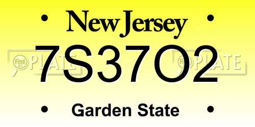 7S37O2 New Jersey License Plate