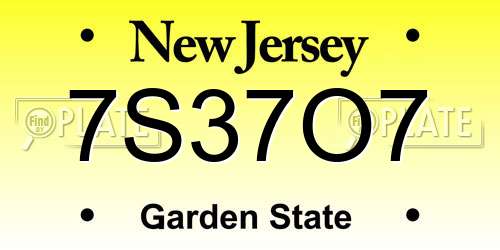 7S37O7 New Jersey License Plate
