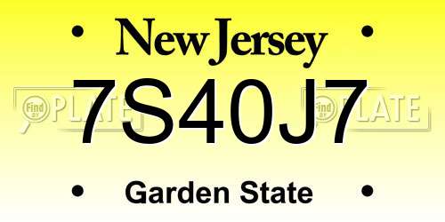 7S40J7 New Jersey License Plate