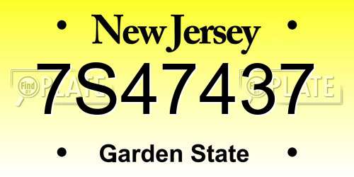 7S47437 New Jersey License Plate