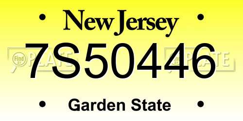 7S50446 New Jersey License Plate