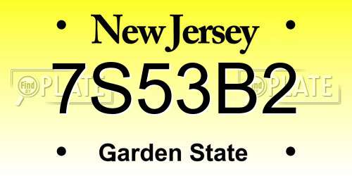 7S53B2 New Jersey License Plate