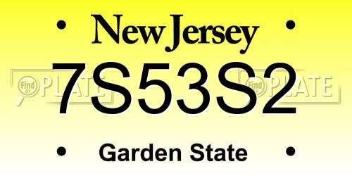 7S53S2 New Jersey License Plate