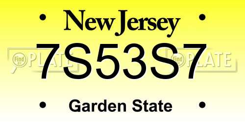 7S53S7 New Jersey License Plate