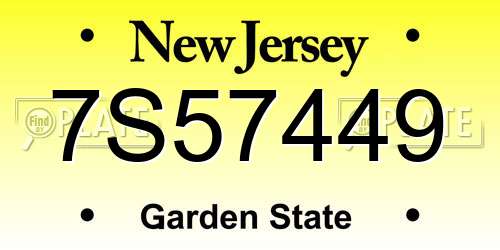 7S57449 New Jersey License Plate