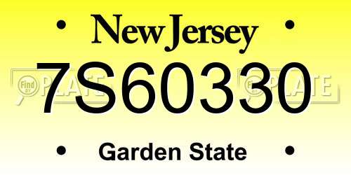 7S60330 New Jersey License Plate