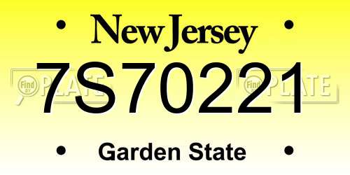 7S70221 New Jersey License Plate