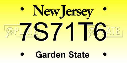 7S71T6 New Jersey License Plate