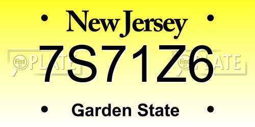 7S71Z6 New Jersey License Plate