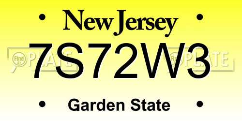 7S72W3 New Jersey License Plate
