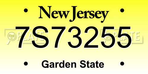 7S73255 New Jersey License Plate