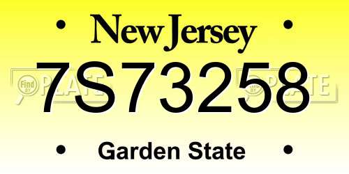 7S73258 New Jersey License Plate