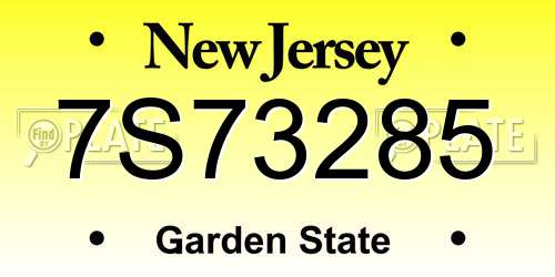 7S73285 New Jersey License Plate