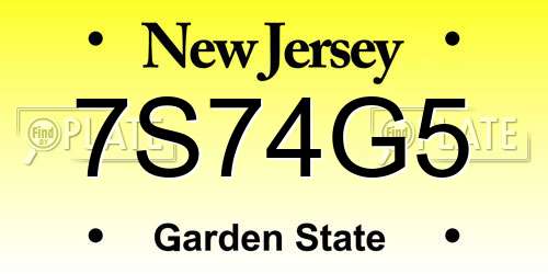 7S74G5 New Jersey License Plate
