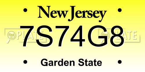 7S74G8 New Jersey License Plate