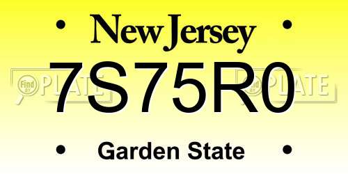 7S75R0 New Jersey License Plate