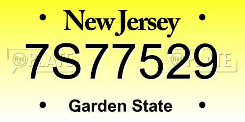 7S77529 New Jersey License Plate