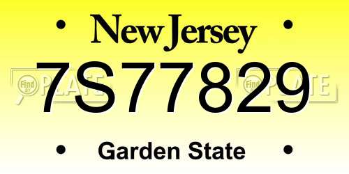 7S77829 New Jersey License Plate
