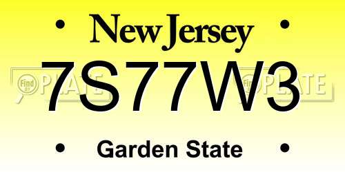 7S77W3 New Jersey License Plate