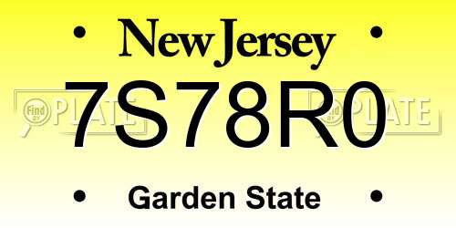 7S78R0 New Jersey License Plate