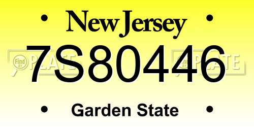 7S80446 New Jersey License Plate