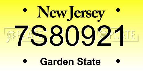 7S80921 New Jersey License Plate