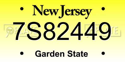 7S82449 New Jersey License Plate