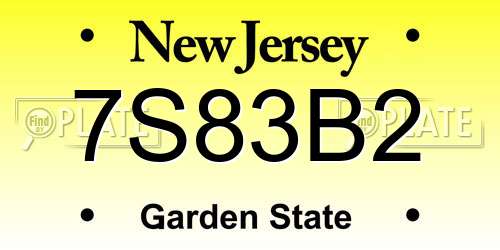 7S83B2 New Jersey License Plate
