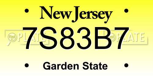 7S83B7 New Jersey License Plate