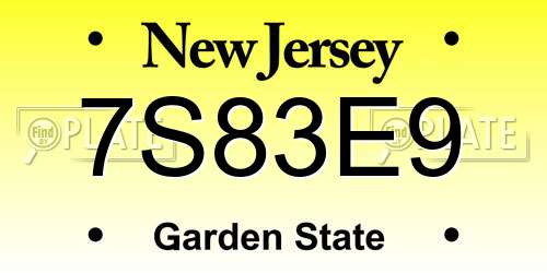 7S83E9 New Jersey License Plate