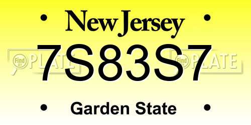 7S83S7 New Jersey License Plate