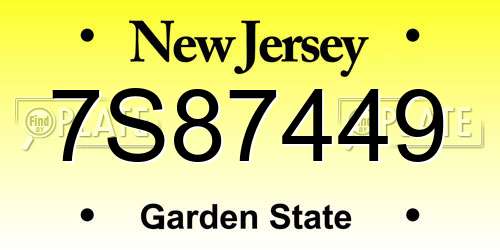 7S87449 New Jersey License Plate