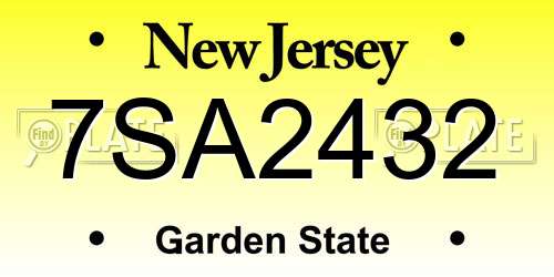 7SA2432 New Jersey License Plate
