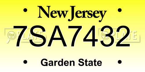 7SA7432 New Jersey License Plate