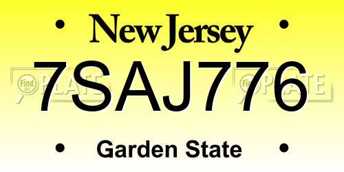 7SAJ776 New Jersey License Plate