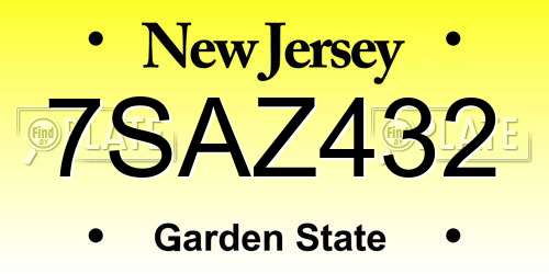 7SAZ432 New Jersey License Plate