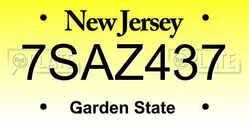 7SAZ437 New Jersey License Plate
