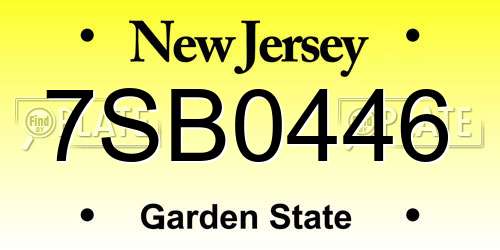 7SB0446 New Jersey License Plate