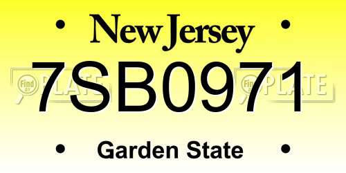 7SB0971 New Jersey License Plate