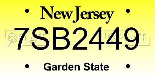 7SB2449 New Jersey License Plate