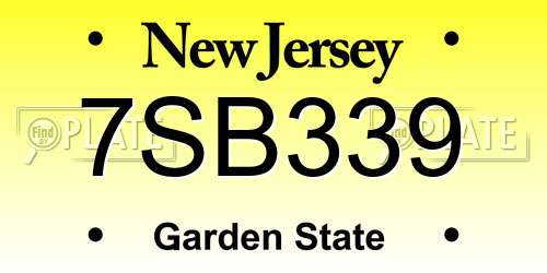 7SB339 New Jersey License Plate