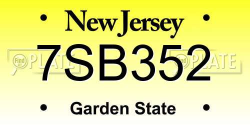 7SB352 New Jersey License Plate