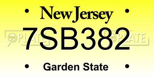 7SB382 New Jersey License Plate
