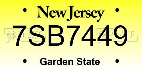 7SB7449 New Jersey License Plate