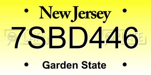 7SBD446 New Jersey License Plate