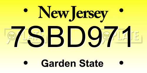 7SBD971 New Jersey License Plate
