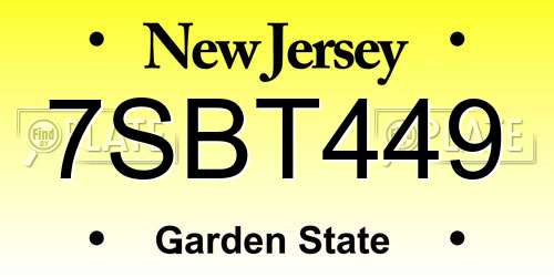 7SBT449 New Jersey License Plate